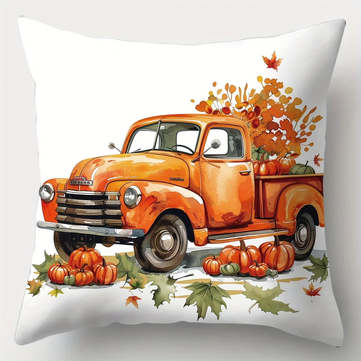 Thanksgiving Pillow Covers Featuring Pumpkin and Car Wreath Designs,Single-Sided Print Without Inserts