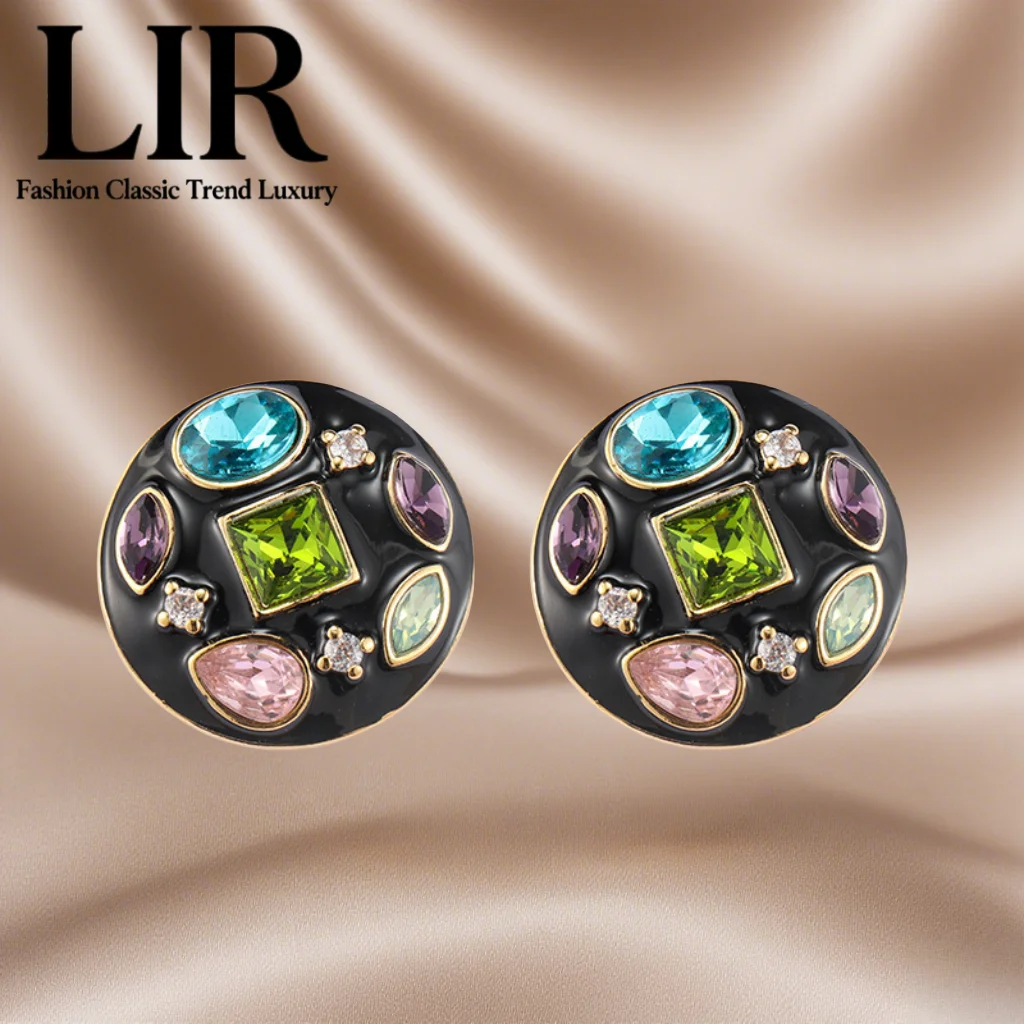 

LIR Trendy Geometric Circle Earrings: Drip Enamel, Colorful Glass, Kaleidoscope Style, Bold & Eye - Catching, Women's Jewelry