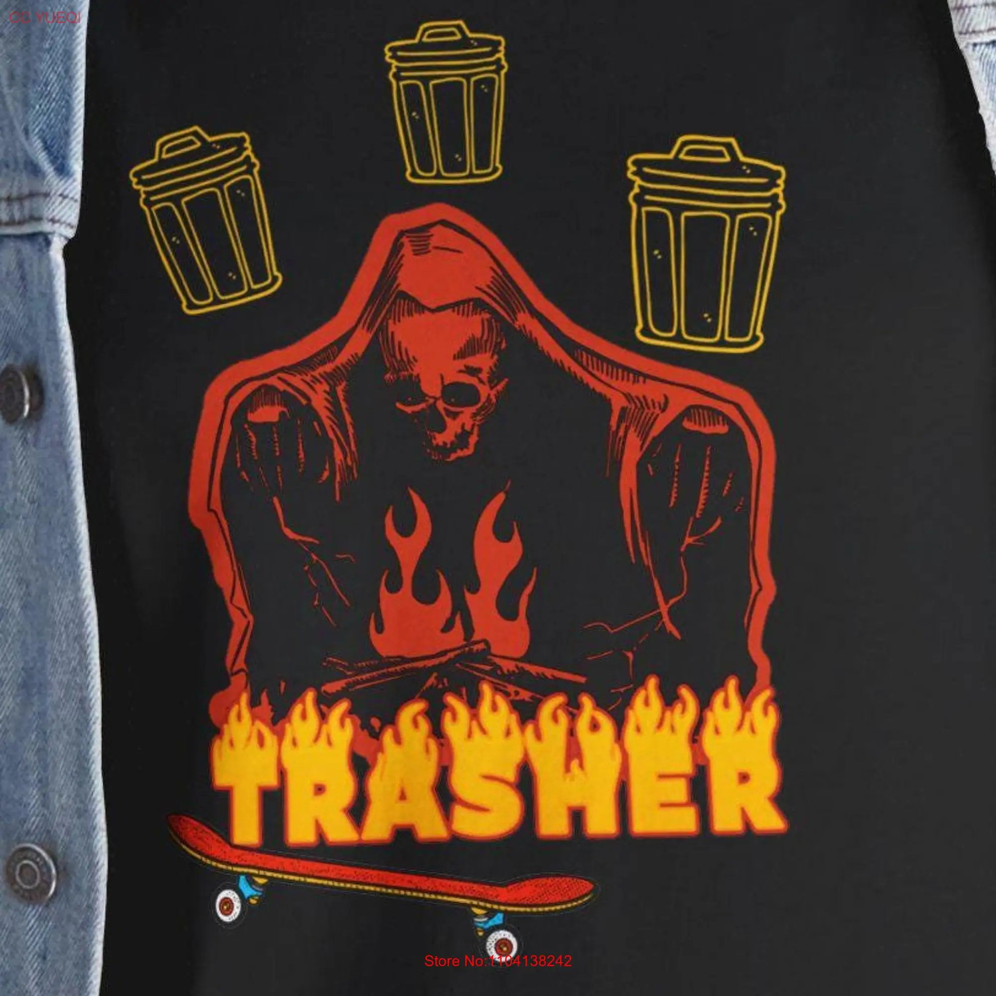 punk shirt metal tee wrestling T skater death funny band rocker biker 80s skate trash fire long or short sleeves