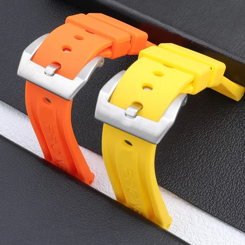 22 مللي متر 24 مللي متر لينة جودة مقاوم للماء الغوص المطاط حزام الساعات أخضر أسود أحمر أزرق برتقالي أصفر أبيض ل بانيراي حزام دبوس مشبك