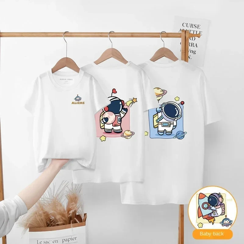 Dad Mom and Me Family Matching Clothes Cartoon Astronaut  T Shirts Daddy Mommy and Me Father Son Mother Daughter Outfits