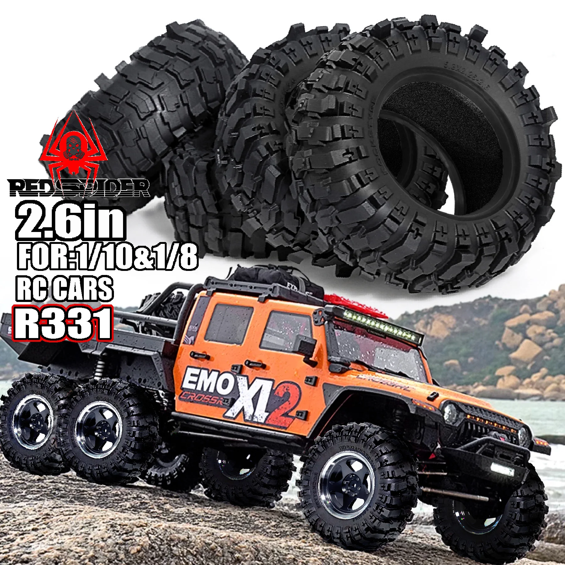 Opony 2.6'' RC Crawler, Gumowe Opony Ślizgowe Grappler do Błota do Axial RR10 90048 90018 90053 Wraith w skali 1/10