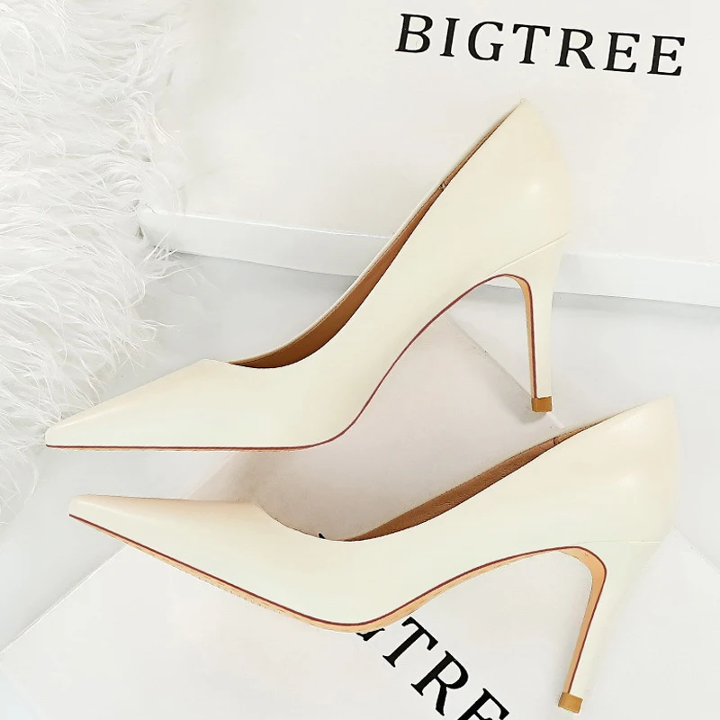 BIGTREE Shoes Women 7.5 Cm Heels Pu Leather Woman Pumps Occupation OL Office Shoes Stilettos Pointed Kitten Heels Ladies Shoes