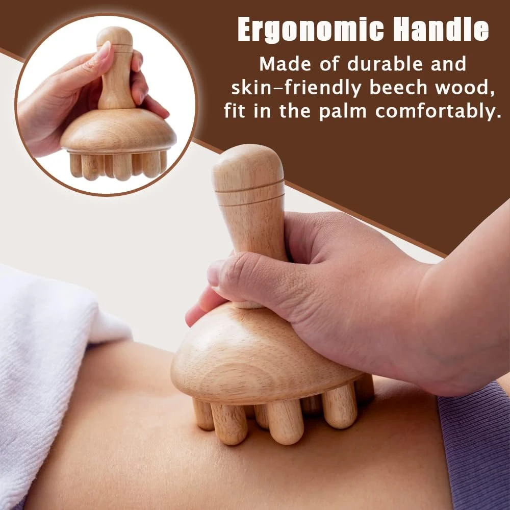 1Pcs Wooden Mushroom Massager Body Wood Therapy Massage Tool, Anti Cellulite,MaderoterapiaLymphatic Drainage,Muscle Pain Relief