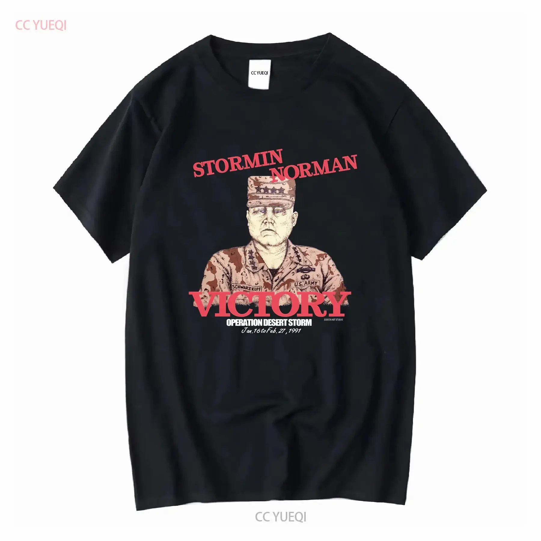 Camiseta vintage de 1991 Stormin' Norman Schwarzkopf Military USA Victory Screen A11, mangas largas o cortas, vintage, lavada y elástica