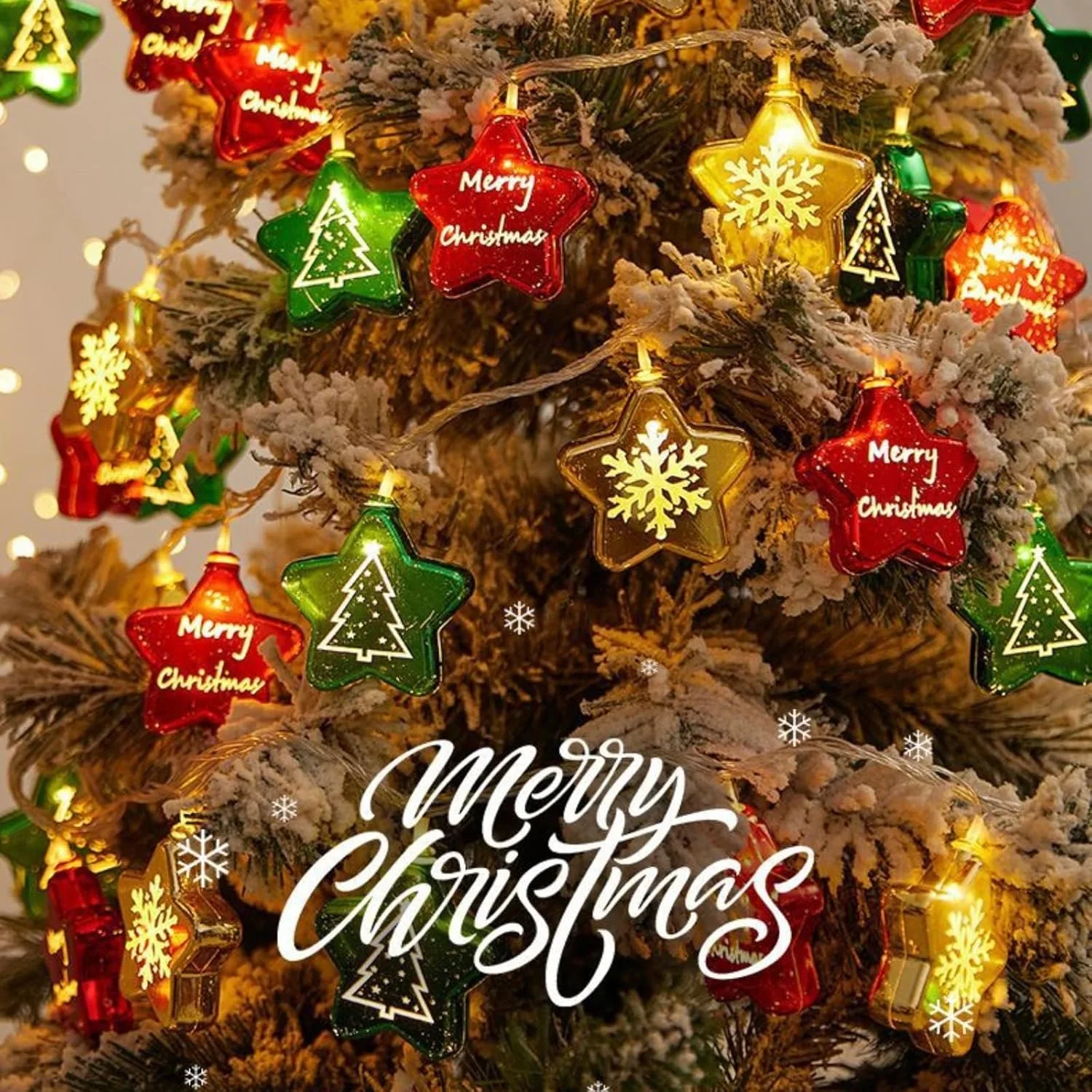 Pop 1PC 10/20 LED Christmas Star Fairy String Lights Battery Operated Suitable For Party Birthday Wedding Christmas Tree Decorat