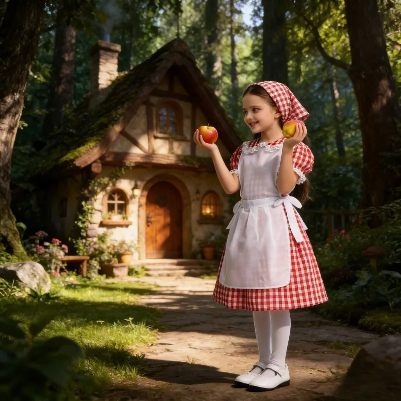

Fairy Tale Role-playing Themed Cross Dressing Red Checkered Beer Farm Costume From The Last Century