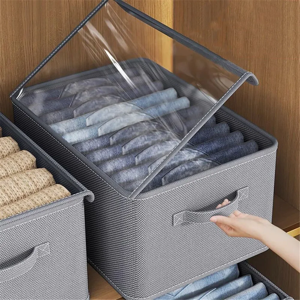 Caja de almacenamiento de ropa con tapa transparente, organizador de cajones de dormitorio para ropa interior, camisetas, pantalones, armario de almacenamiento