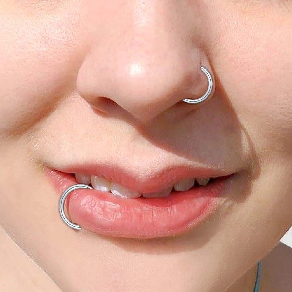 1 مجموعة الفضة وهمية الشفاه ثقب وهمية الشفاه الدائري للنساء الرجال ، الشفاه الأصفاد كليب على فو ثعبان لدغات الأطواق غير الثقب مجوهرات #3