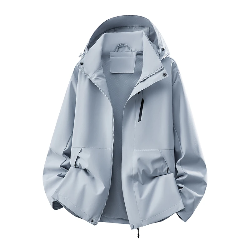 Herren Outdoor-Jacke mit Kapuze, wasserdicht, winddicht, leicht, für Wanderungen, Camping, als Windjacke, lässiger, einlagiger Mantel, Mintgrün. – Detail 4
