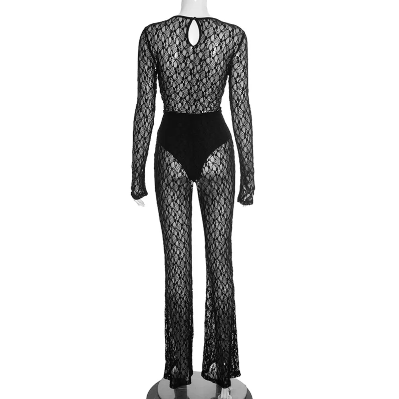 DSMTRC بدلة لعب شفافة هندسية مرقعة نحيفة مضيئة بدلة قفز مثيرة للحفلات وأكمام طويلة وياقة مربعة للنساء