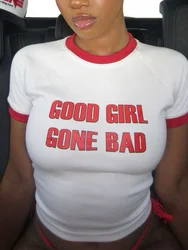 Good Girls Gone Bad Slogan TShirt Summer Female Hipster Letter Print Crop Tops Harajuku Fashion splice Red Y2K Clothes Emo Tees
