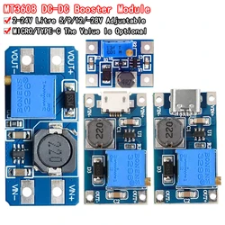 MT3608 DC-DC Adjustable Boost Module 2A Boost Plate Step Up Module with MICRO USB 2V-24V to 5V 9V 12V 28V