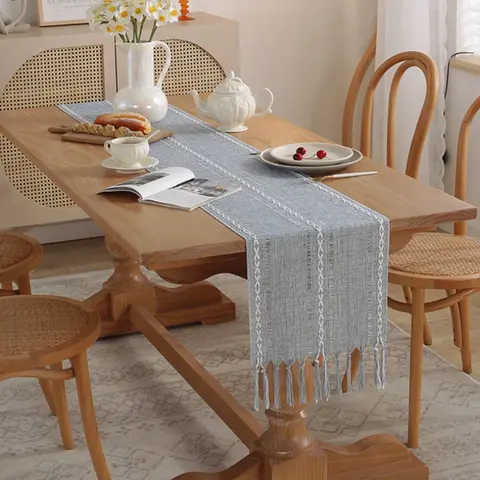 33*183cm Bordlöpare Tofsflätade Randiga Bordlöpare för Matfest Semester Bröllop Borddekoration 10 best sales bordlöpare grön - №10