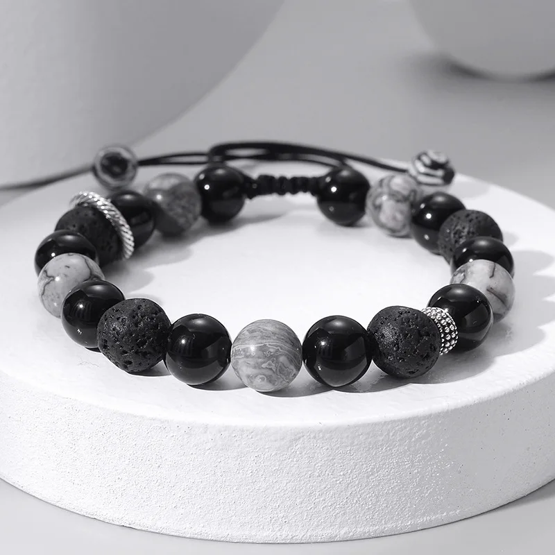 beaded men's bracelet Irregular Hematite Stone Healing Braslet Natural Lava Tiger Eyes Braclet Beaded