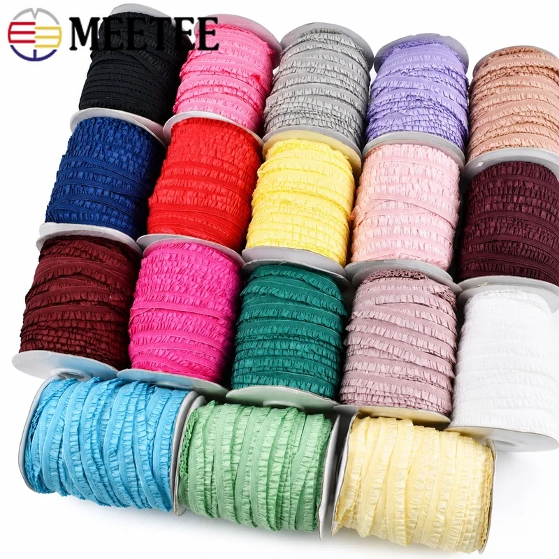 

5/10/20M 15mm Ruffle Elastic Rope Sewing Clothes Dress Lace Trim Bar Decor Stretch Ribbons Hairband Rubber Band DIY Accessories