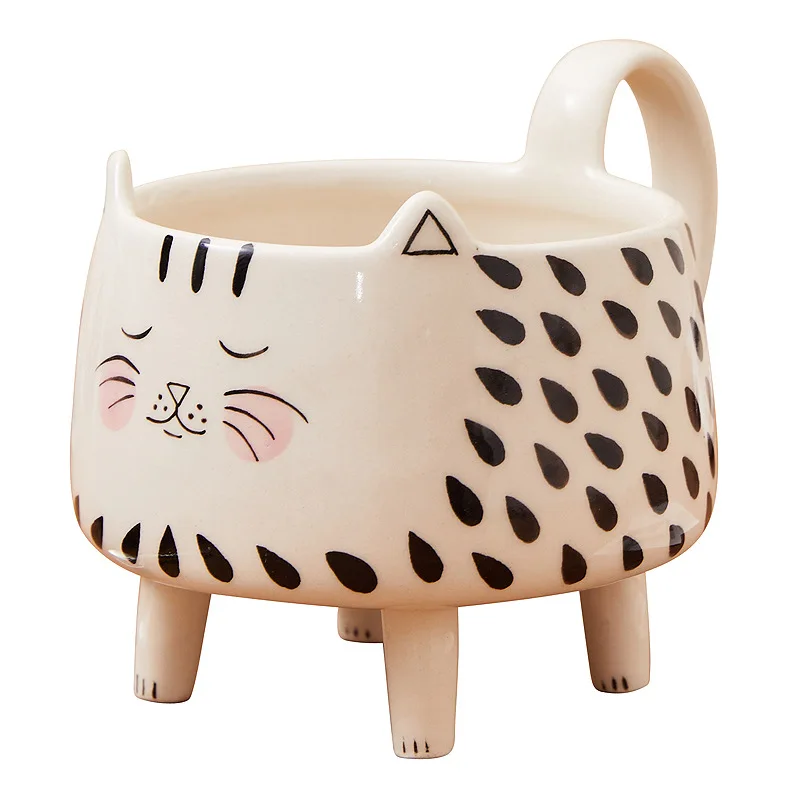 Cat Mug with 4 legs Cat Coffee Mug for Women Girls Cute Ceramic Meow Mugs