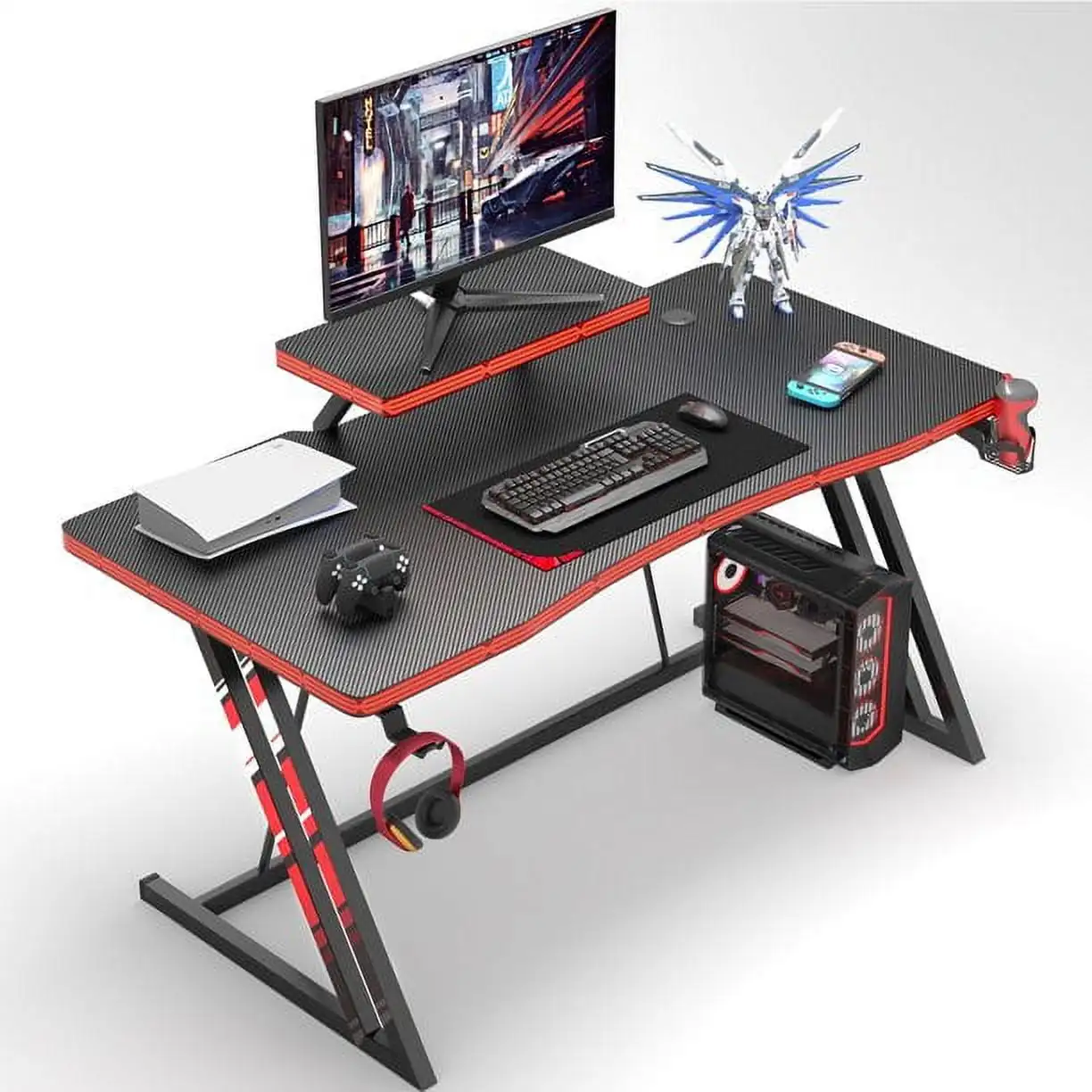 

47.2-Inch Gaming Desk Home Office Desk Modern Style Writing Table with Cup Holder Headphone Hook, Black