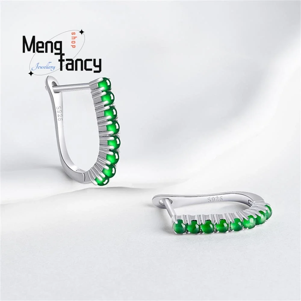 Genuine Natural A-goods Jadeite Yang Green Ice-grade Jade Earrings Exquisite High-grade Sexy Young Girls Luxury Fashion Jewelry