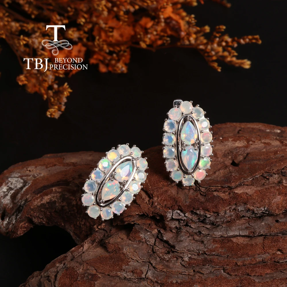 Shinning Opal silver earrings with 3.5ct natural gemstones quality jewelry for women mom birthday party gift image 2