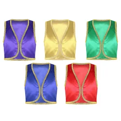 Children Boys Arabian Prince Costume Genies Vest Open Front Golden Genies Waistcoat for Party Halloween Cosplay Fancy Dress Up