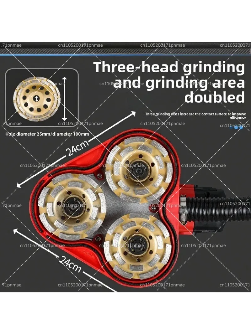 Handheld Three-Head Concrete Floor Grinder Dust-Free Coarse Planer Small Ground Grinder Cement Artifact