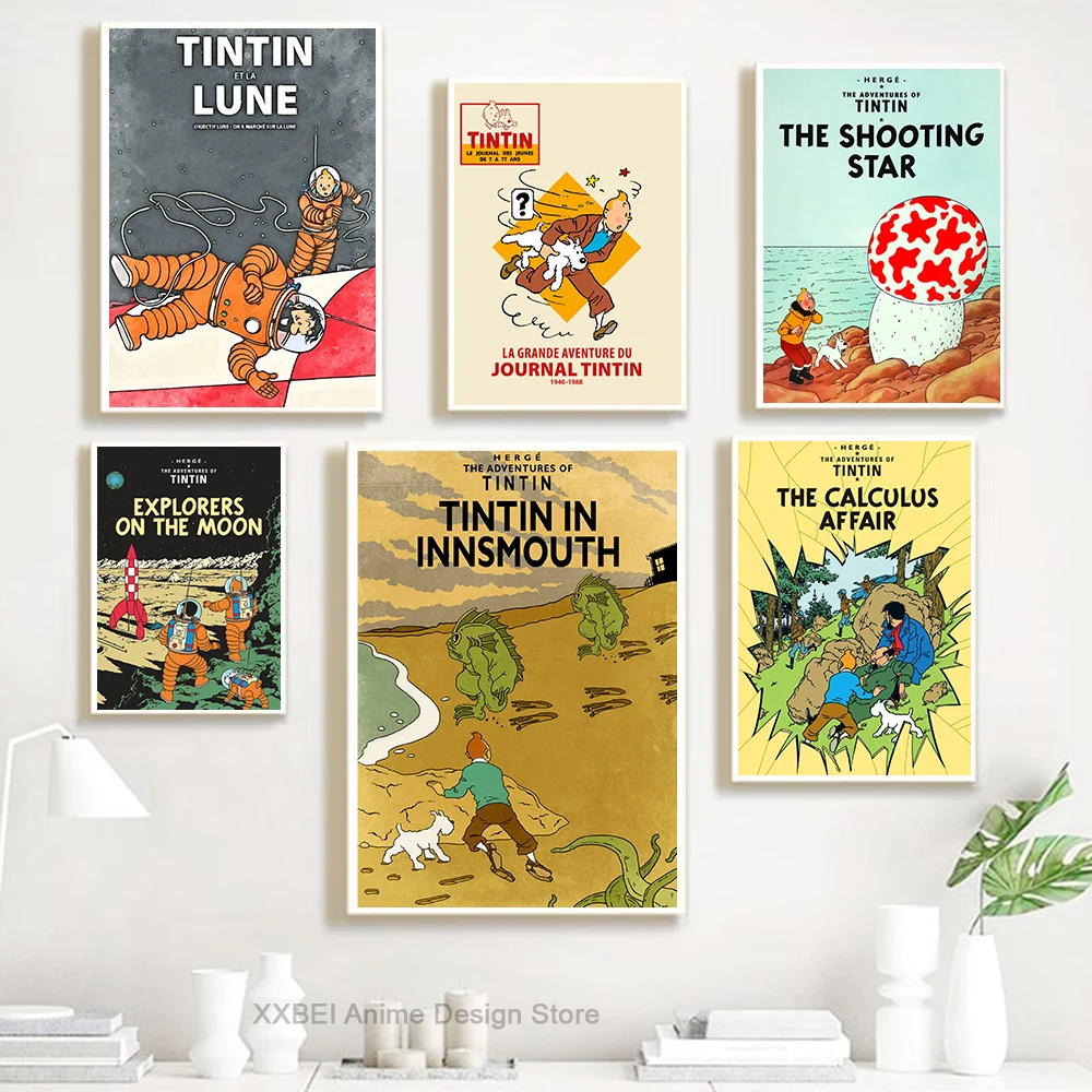 Animation Tintins Adventure Poster Modern Art Mural Indoor Wall Sticker Bedroom Bedside Display Decorative Painting