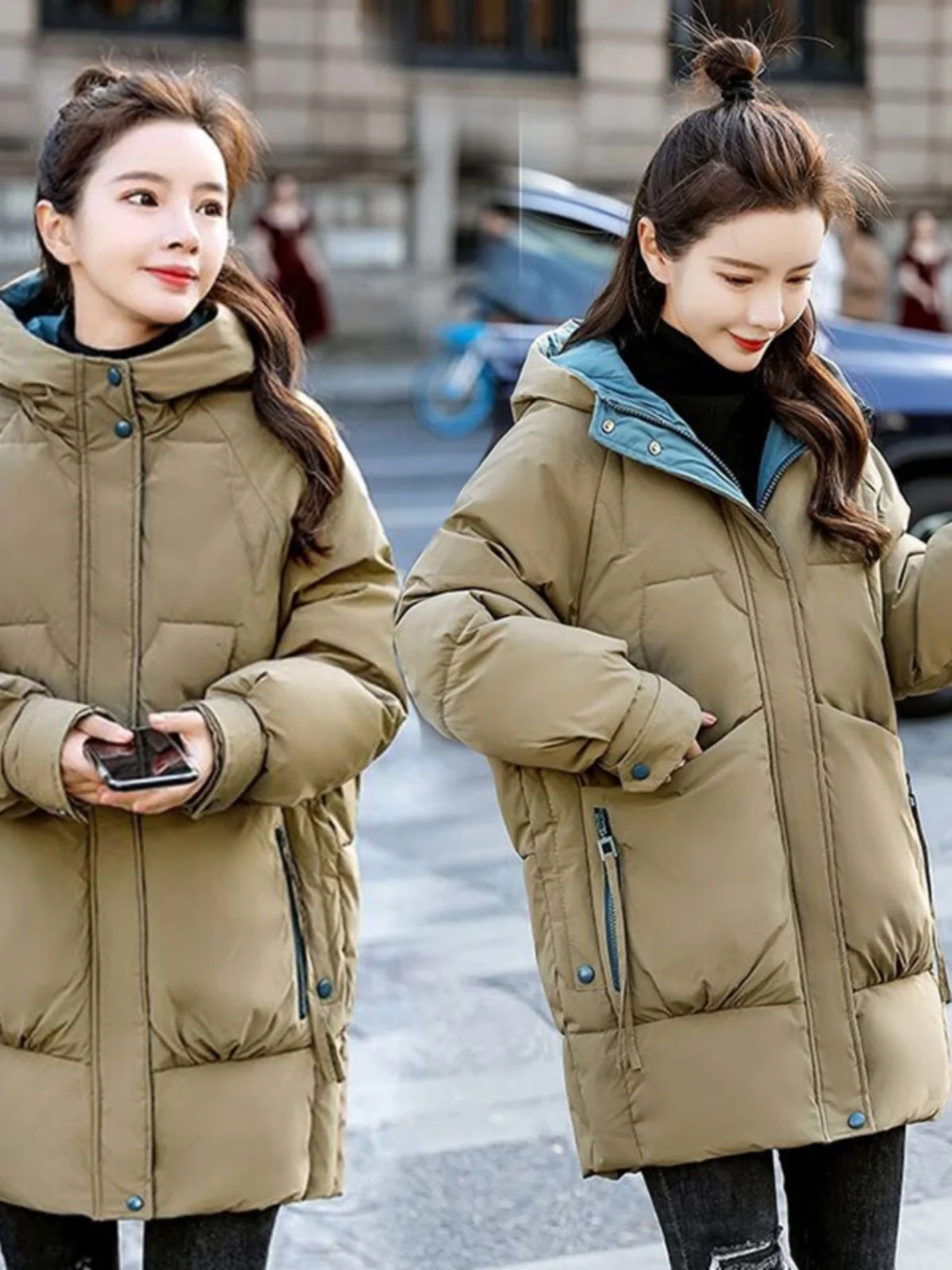 

Женская удлиненная свободная модная куртка-пуховик из утолщенного мягкого хлопка в корейском стиле, прямого кроя