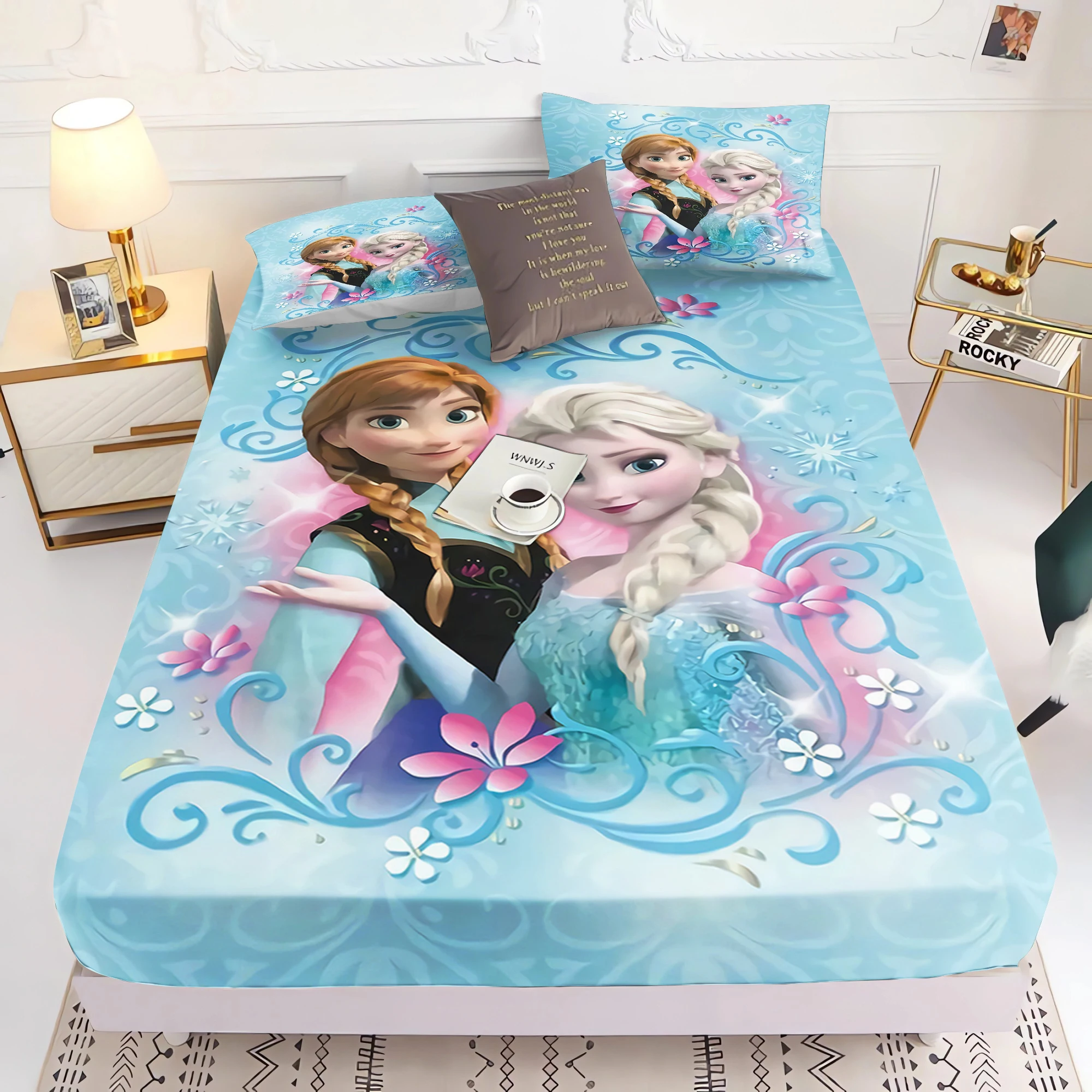 Frozen Princess Elsa Anna Fitted Sheet 3D Children'S Bedding Set 100% Polyester 2/3pcs Comforte Bed Cover Full Set Home