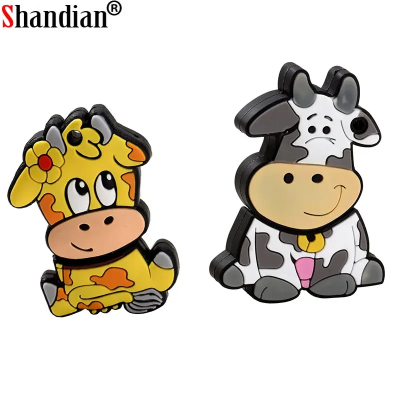 SHANDIAN Cute Cows USB Flash Drives 64GB Cartoon Bull Memory Stick 32GB Creative Gifts for Kids Pen Drive Free Key Usb Stick