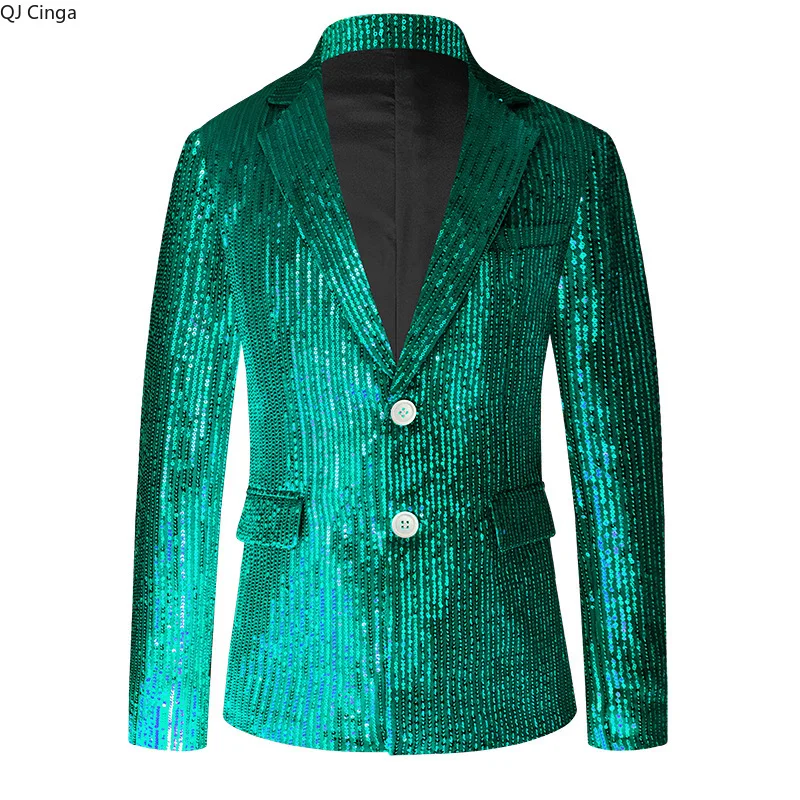 

Red Men's Long-sleeved Suit Jacket, Round Metal Sequin-decorated Formal Coat, Wedding/party and Stage Performance Blazers.