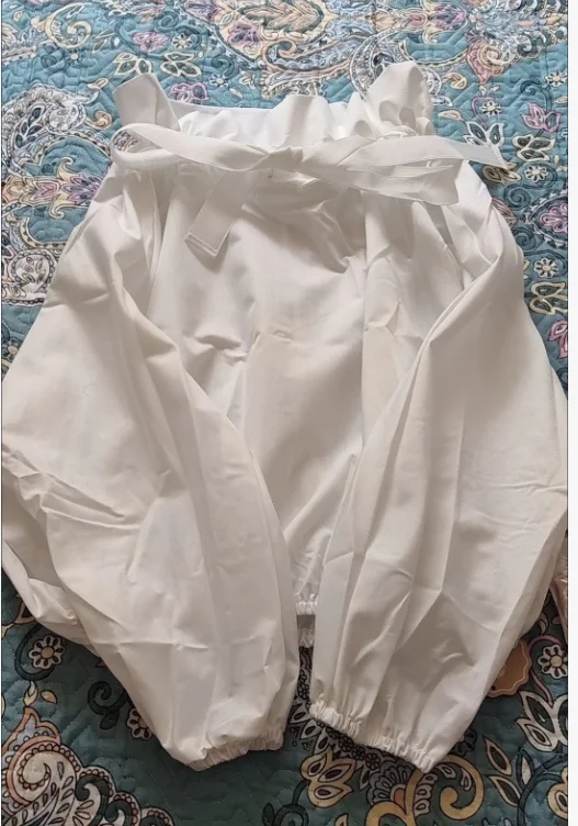 

Spring and Autumn Elegant Design Top Sweet Ruffle Edge Lace-up Bow Long-sleeved Shirt White Stand-up Collar Daily Commuter Top