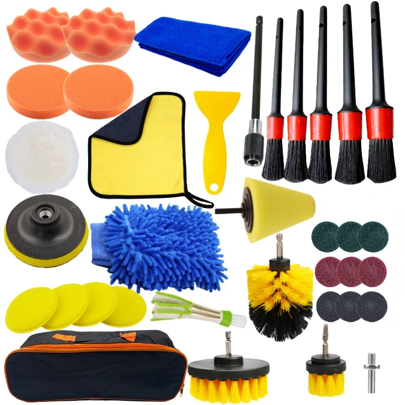 New Car Cleaning Kit Scrubber Drill Detailing Brush Set Air Conditioner Vents Towel Polisher Car Auto Detailing Tools