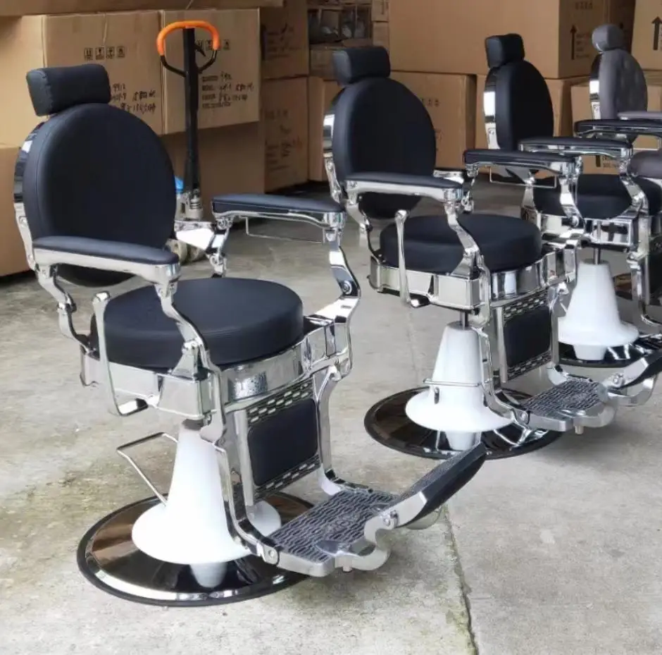 Black&Sliver Heavy Duty Can Hold 400kgs Folding Barber Chair Swivel Chair Salon