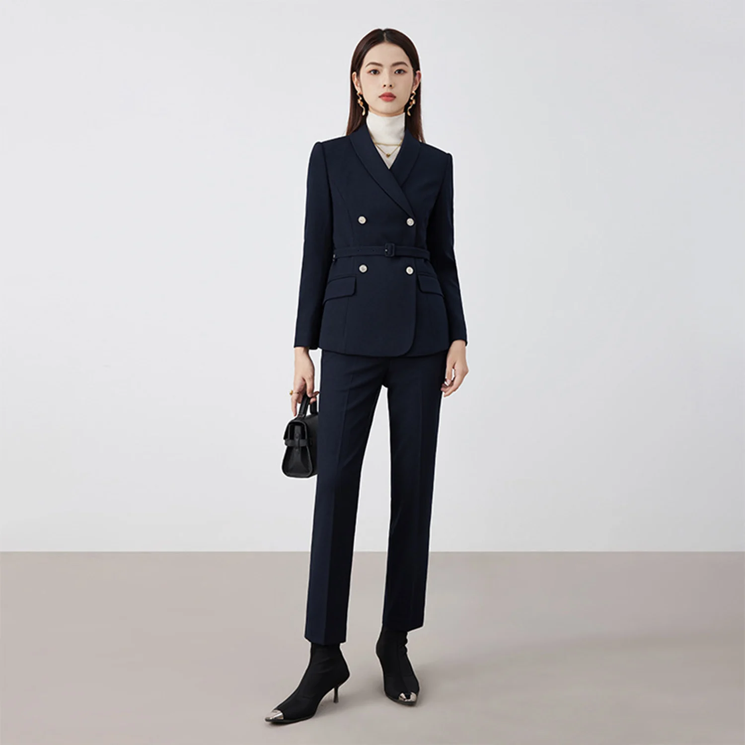 

Allingentle Navy Blue Women's Suit Slim Fit Business Pantsuit 2 Piece Suit Elegant Outfit for Casual Office Customize