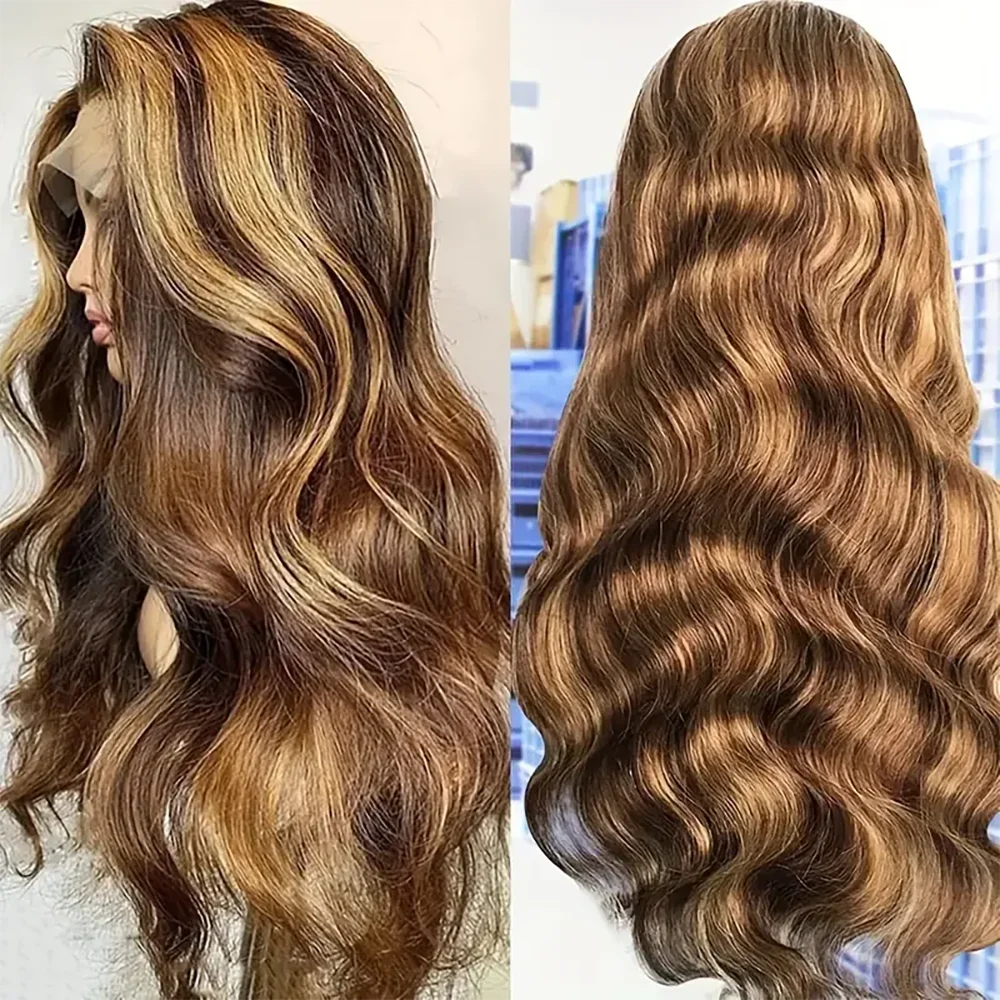 P4/27 تسليط الضوء على العظام الجسم موجة 13x4 13x6 HD الدانتيل الباروكات الأمامية شعر الإنسان البرازيلي العسل شقراء الملونة باروكة من شعر طبيعي للنساء