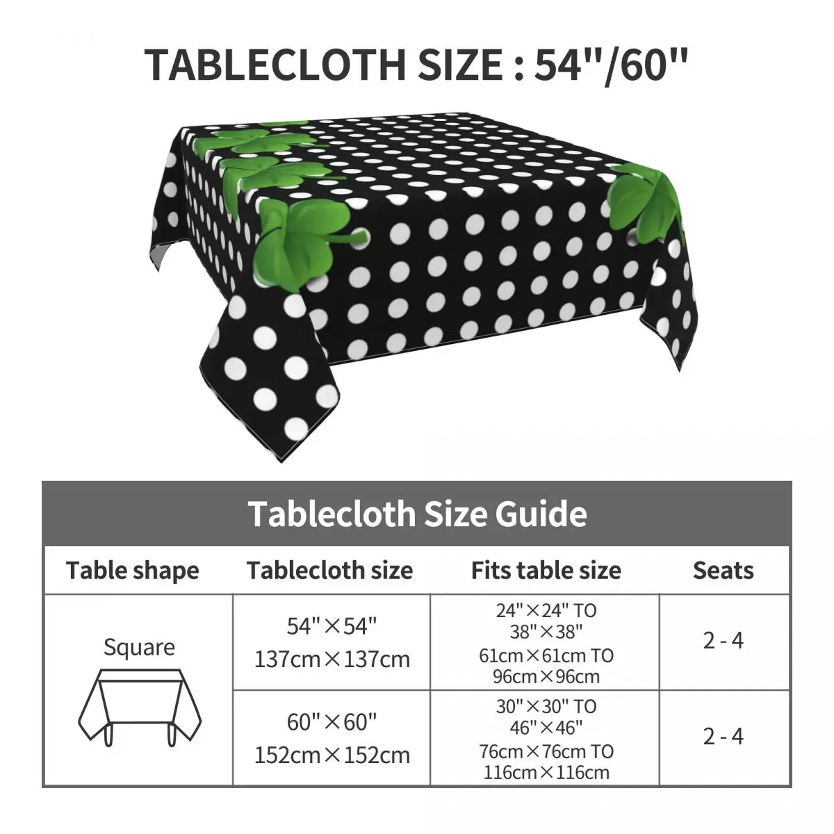 Black White Polka Dot Tablecloth St Patricks Day Irish Shamrocks Table Cloth Home Picnic Events Party Table Cover Decoration