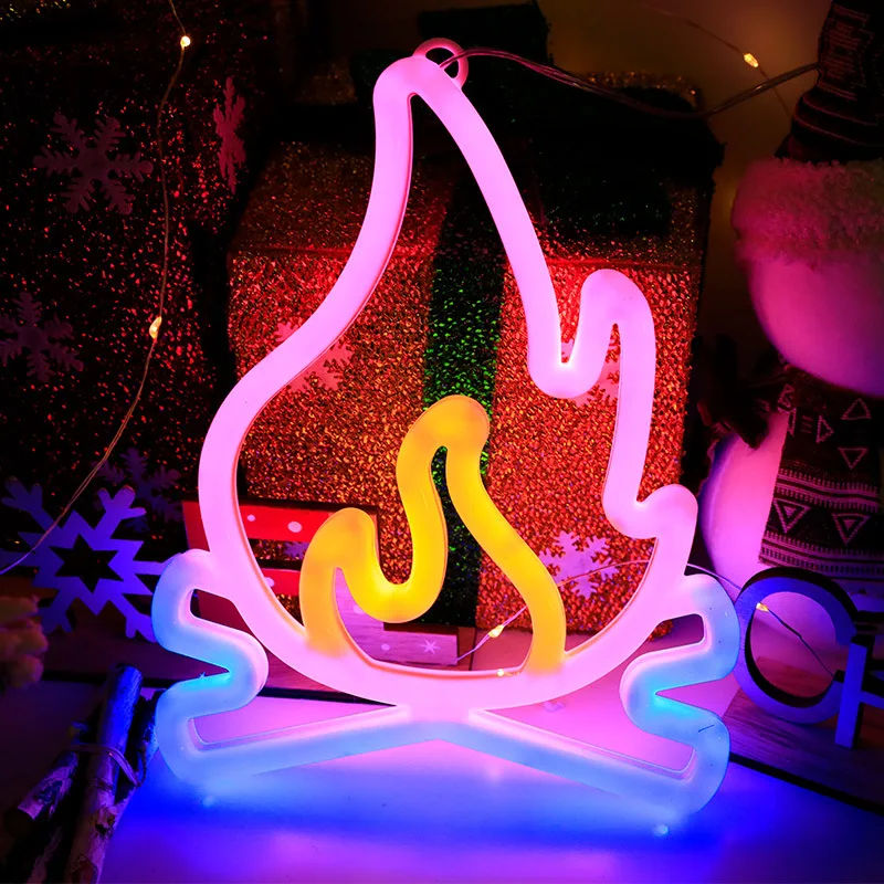 Flame Shaped Neon Signs w Base,LED Light,Atmosphere Lighting for Wall,Night Lamp for Birthday,Party,E-sports Room,Decoration