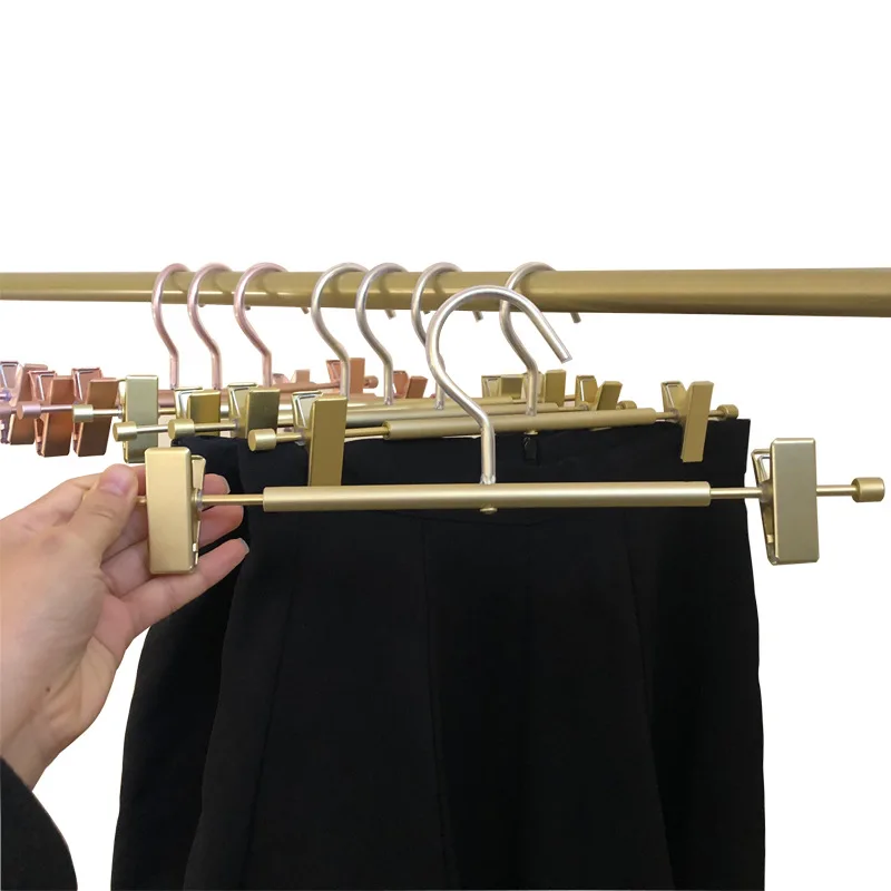 5 Pack Premium Matte Gold Aluminum Pants Hangers Smooth Durable Light Metal Skirt Slack Rack for Trouser with Clips Swivel Hook