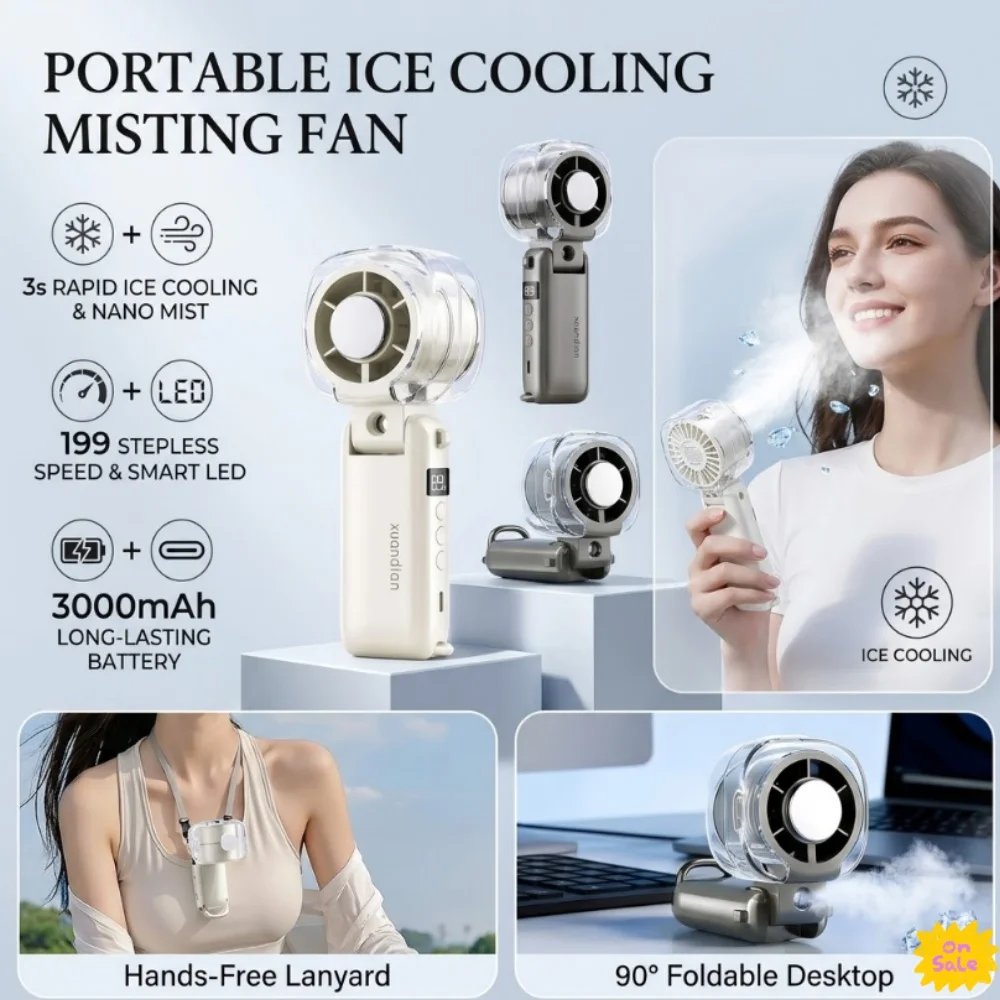 Mini Portable Fan Foldable 90° Handheld Air Cooler with Ice 