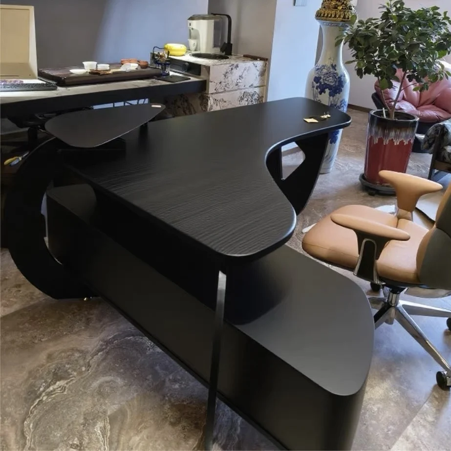 #Luxury Modern Executive Pine Wood Curved Computer Desk with Drawers Customizable Size for Villa Office Building or Studies - view 6