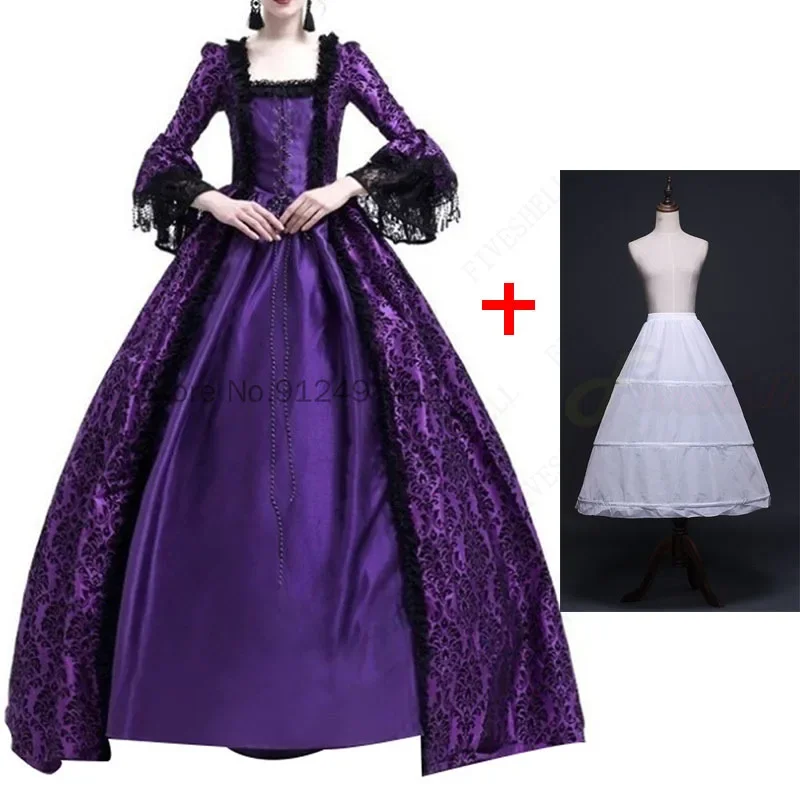 Frauen Vintage Court Cosplay Kleid mittelalter liche Renaissance Königin Ballkleid Glocken ärmel Maxi kleid Halloween-Kostüm mit Petticoat