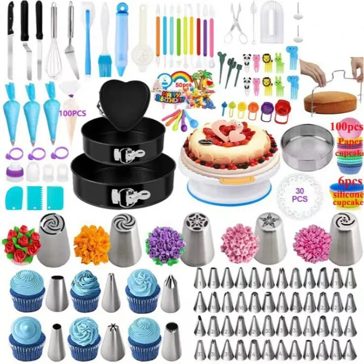 

Premium Quality 700pcs Baking Tools Set Cake Decorating Supplies Piping Tips Set Cake Turntable Baking Pan Household Kitchen Kit