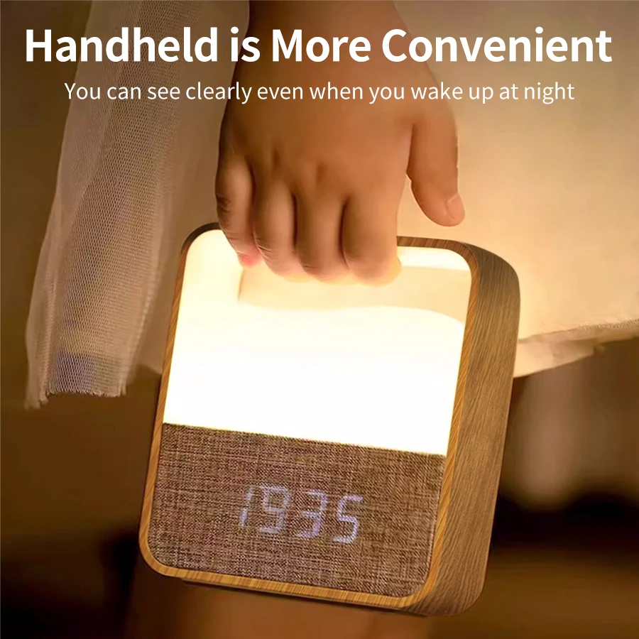 Creative Alarm Clock Night Light Rechargeable Bedside Desk Lamp Eye Protection Sleep Children's Room Baby Portable Table Lamp