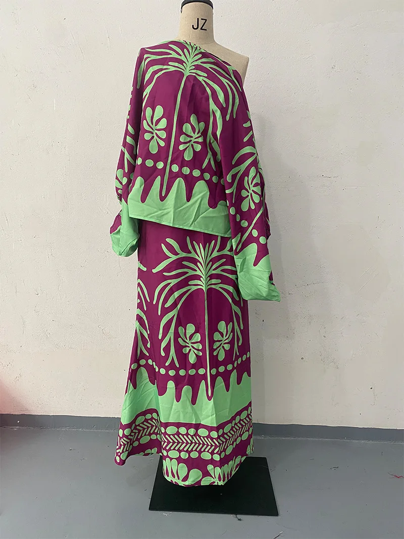 المرأة المطبوعة عارضة العصرية فضفاضة 2 قطعة مجموعات طويلة الأكمام قمم الكاحل طول التنانير الملابس النسائية ربيع الموضة الأمريكية الجديدة #5