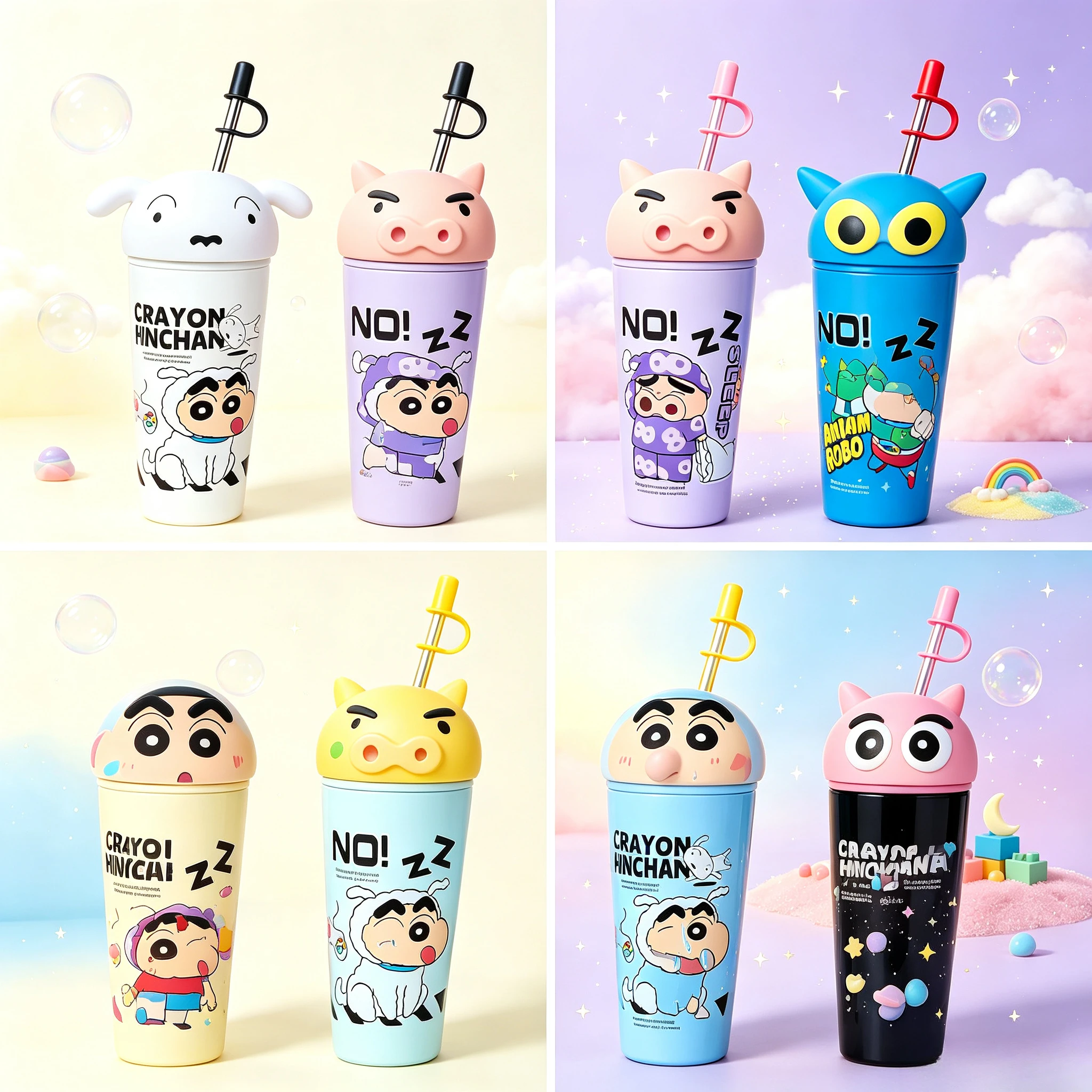 Crayon Shin-chan insulated stainless steel straw cup, cute cartoon ice cup, portable travel water bottle
