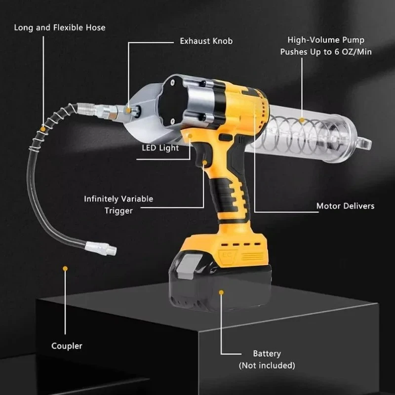 Elektryczny pistolet do smaru Dewalt, bezszczotkowy, z diodą LED, elektryczny wtryskiwacz oleju, maszyna do smarowania, elektryczny pistolet do smaru, narzędzia, akumulator 18V