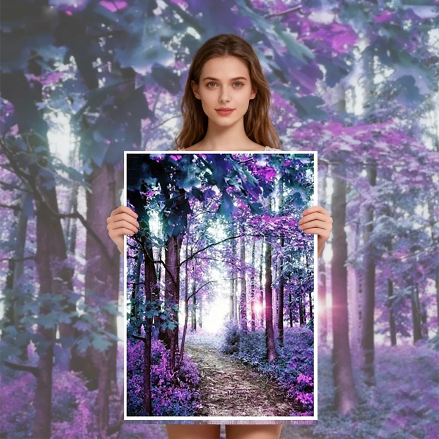 

Scenery full Embroidery purple tree forest trail Diy Cross Stitch Mosaic Wedding gift home decor