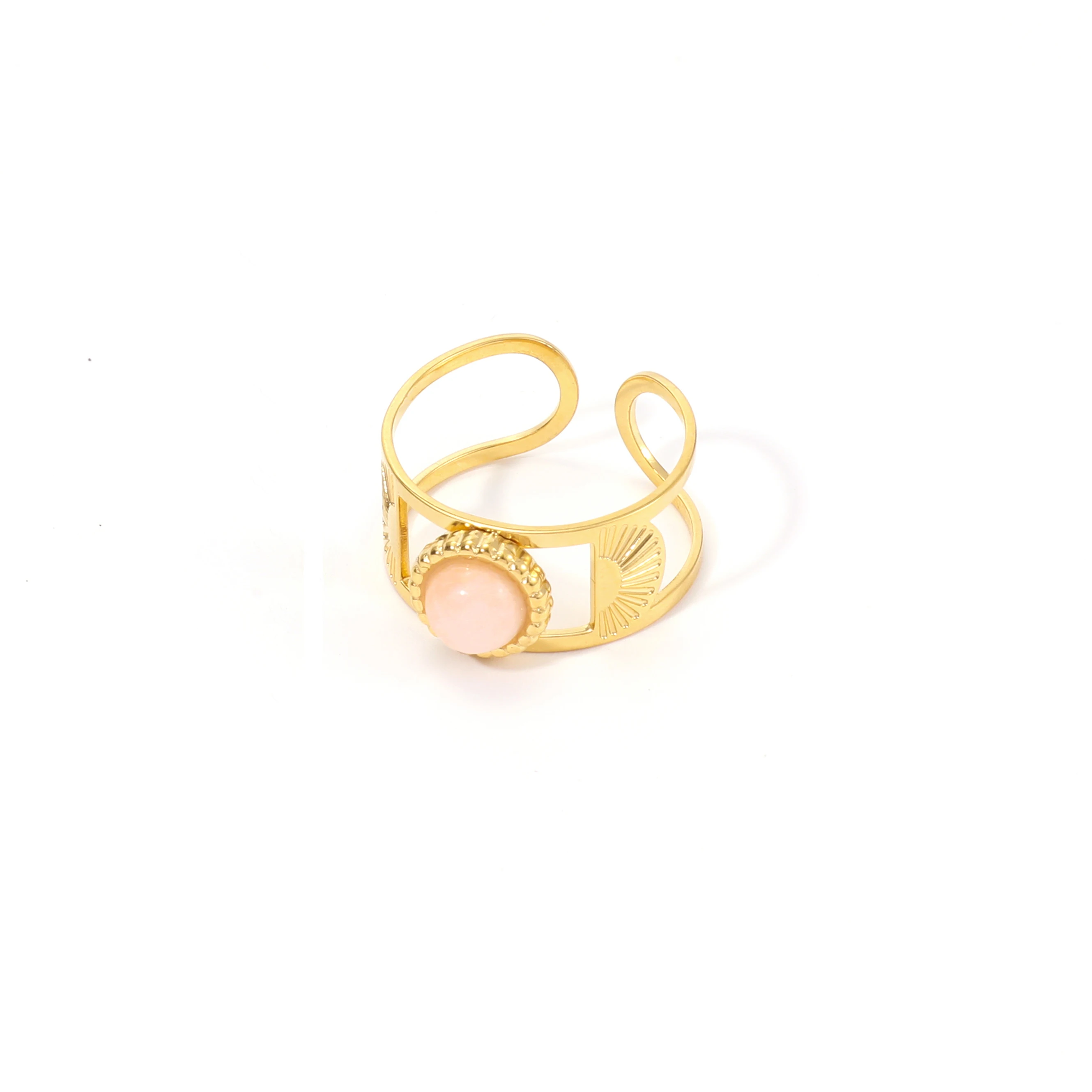 Bague en acier inoxydable pour femmes, nouveau Design à la mode, pierre naturelle, étanche, élégant, bijoux dorés, nouvel ensemble 2024