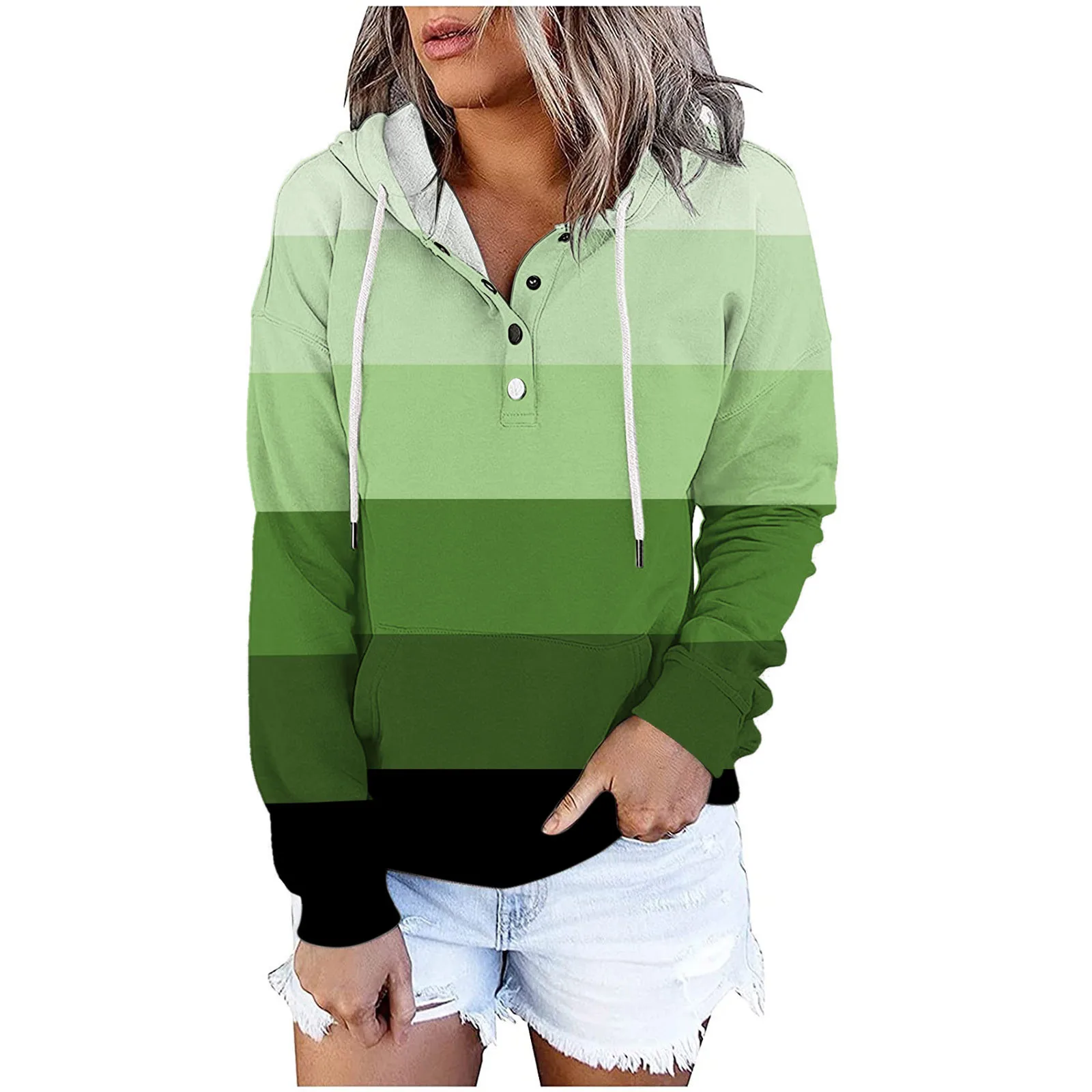 

Custom Button Up Women's Hoodie Oversized Big Pocket Hoodie Embroidered Logo Women's Hoodie Kpop Drawstring Pullovers